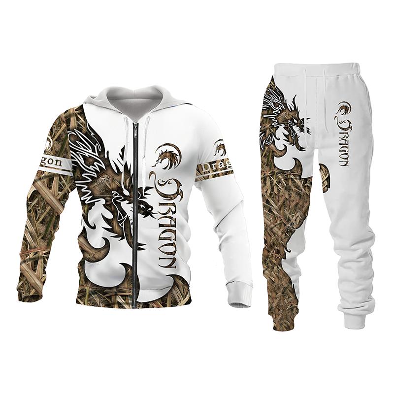 Мужской/женский костюм с капюшоном с 3d принтом волка/льва/тигра, комплект из двух предметов с капюшоном на молнии, осенне-зимний спортивный костюм с капюшоном + брюки