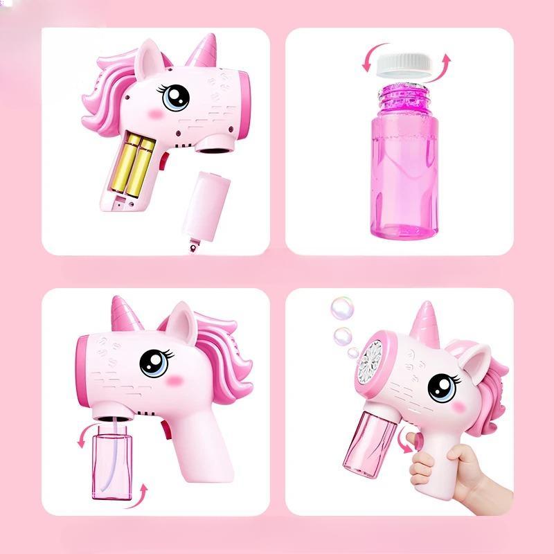 Новый электрический пистолет для пузырей с единорогом, детская игрушка, машина для пузырей, автоматический нагнетатель мыла со светом, игры для вечеринок на открытом воздухе, детская подарочная игрушка