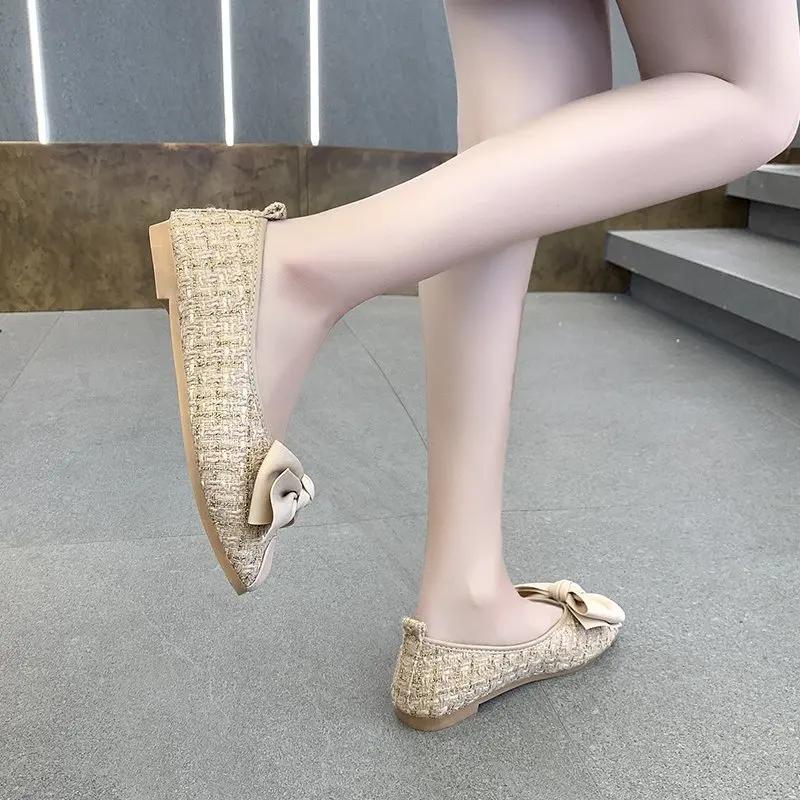 With Bow Low Heel Elegant Shoes for Women 2024 Cute Kawaii Ladies Summer Footwear Popular Comfortable Chic Beau Today