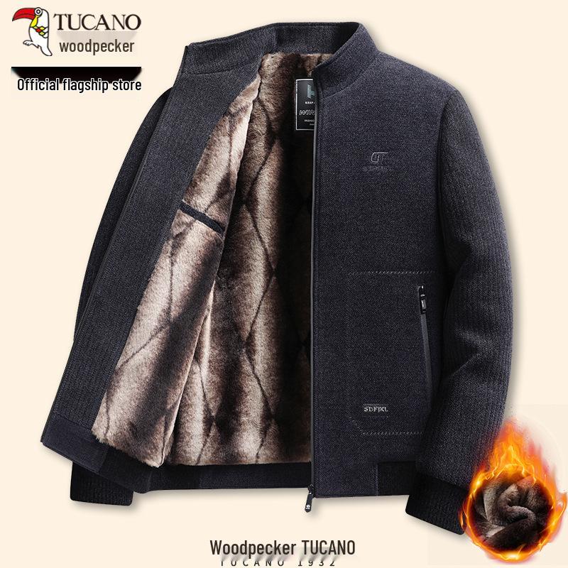 Мужское шерстяное пальто с флисовой подкладкой Woodpecker - Отложной воротник