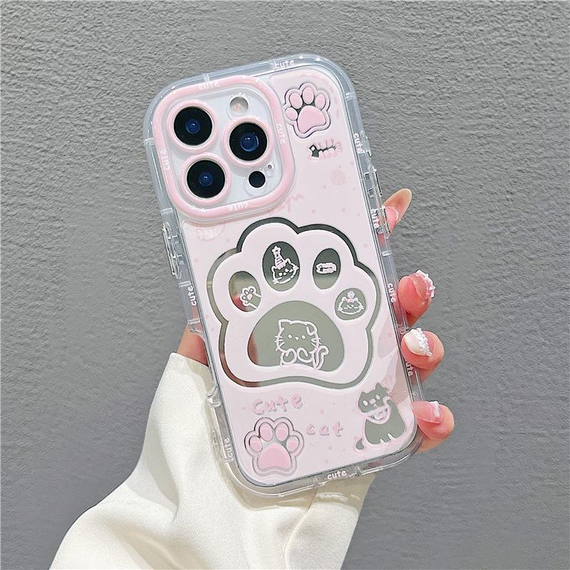 Cute Cat Claw for IPhone16promax Cream Mirror Phone Case Oil Painting for Apple15 Cartoon14