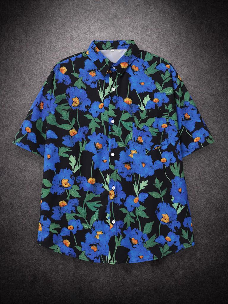 Негабаритные свободные короткие рукава с цветочным принтом, Гавайская пляжная летняя мужская рубашка, студенческие пары, модная повседневная мужская одежда