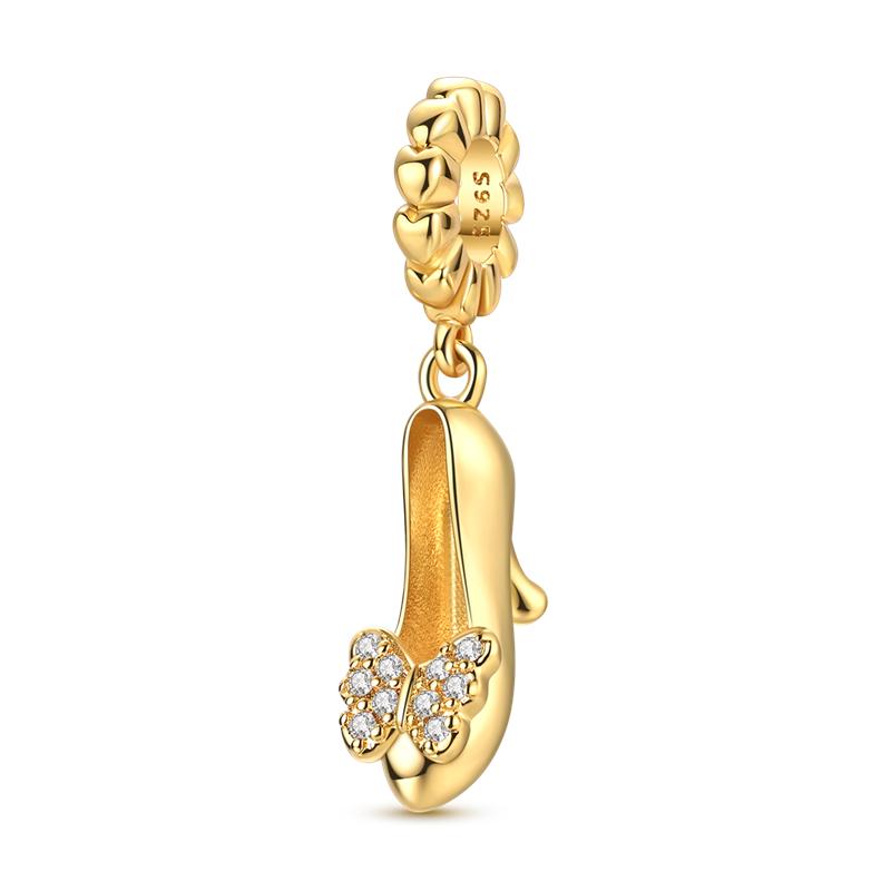 925 Silver Golden Series Charms Bead with CZ Zircon Whale Butterfly Sun Pendant for DIY Fashion Jewelry Bracelet
