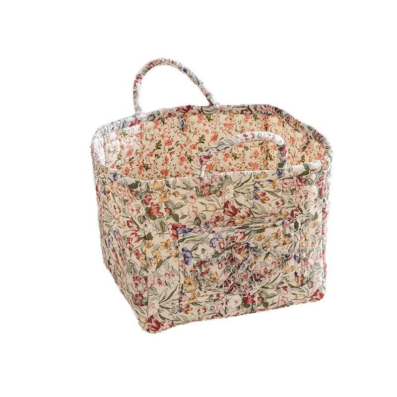 Fresh Floral Fabric Storage Basket Foldable Organizer Underwear Cosmetics Bedroom