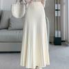 Mermaid Long Women's Autumn Winter Knitted Pleated Midi Skirt Elastic High Waist Slim-Fitting Draping A-Line Bodycon Skirt