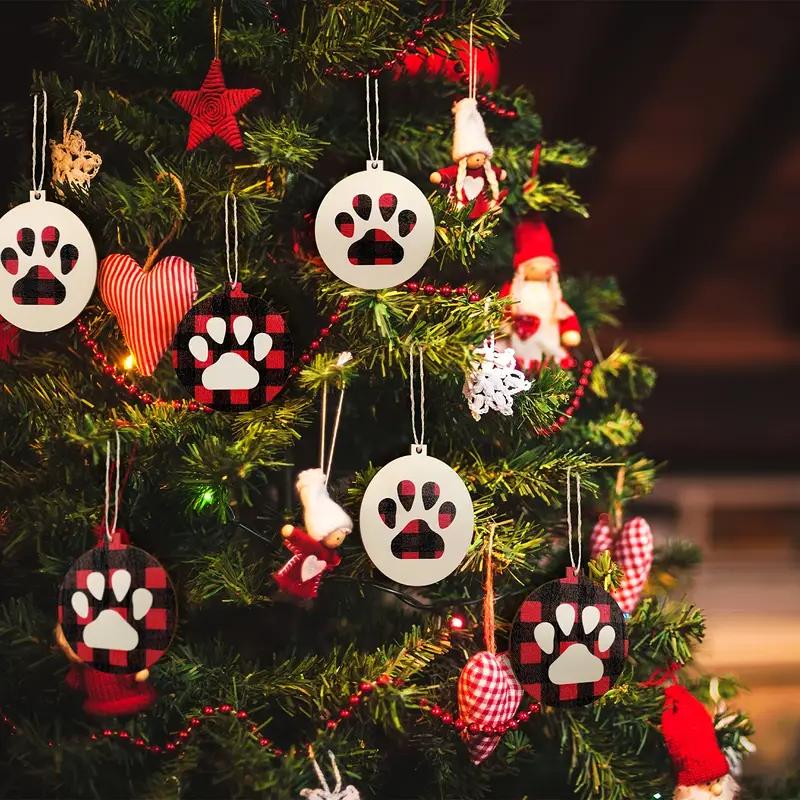 18 Pcs Christmas Dog Paw Wooden Ornaments Tree Hanging Tag Christmas Hanging Ornaments with Ropes for Tree Decor