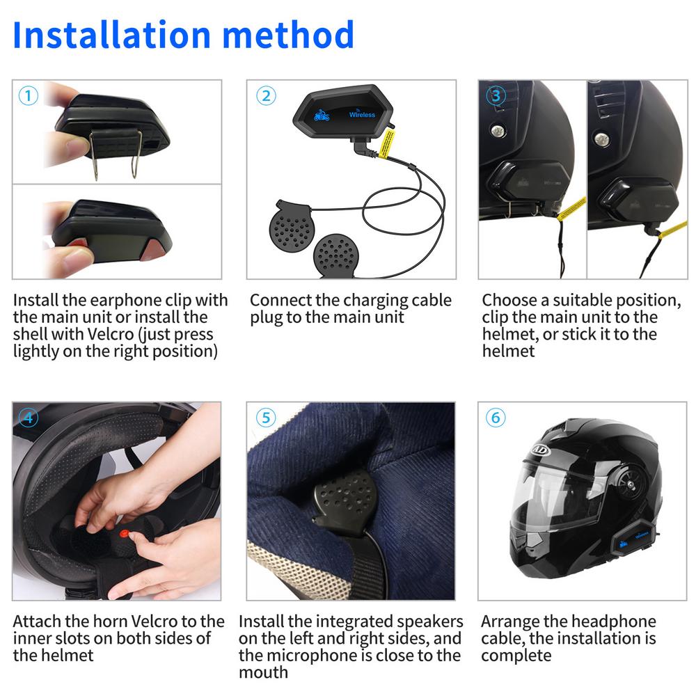 Motorcycle Blue-tooth Headset Helmets Blue-tooth Intercom Earphone With Noise-Cancellation Support Waterproof Interphone