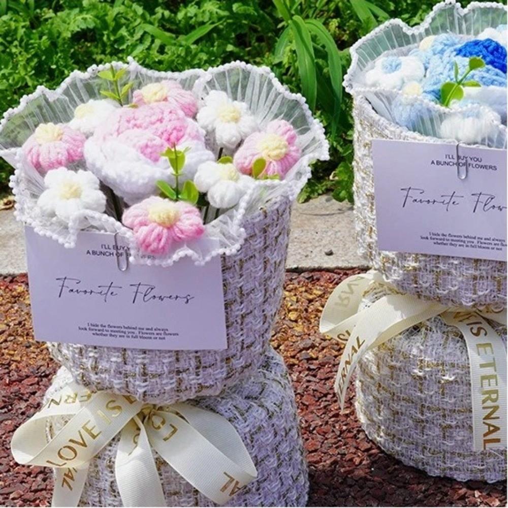 with Light Puff Flower Bouquet Gift Knitted Flower Bouquet Sunflower Bouquet Valentine's Day
