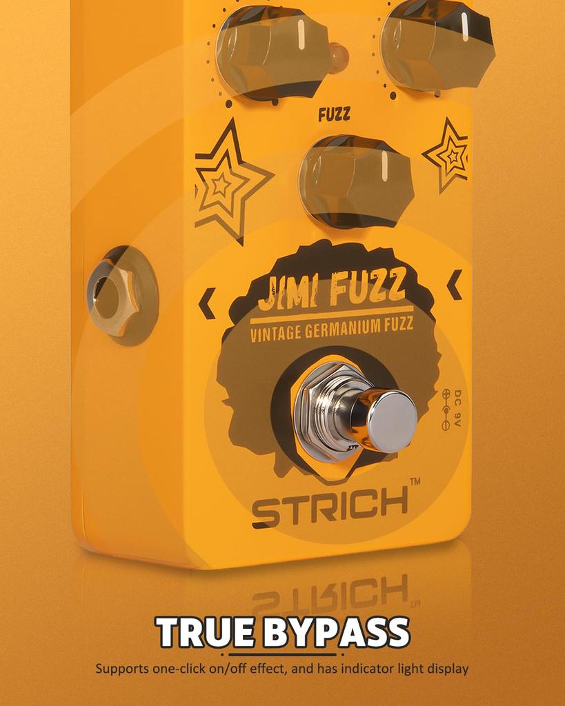 STRICH Jimi Fuzz Guitar Compact Electric Guitar Mini Classic and Gain True Bypass for Electric Orange Pedal, Fuzz, Sound, Volume, Tone, Controls,