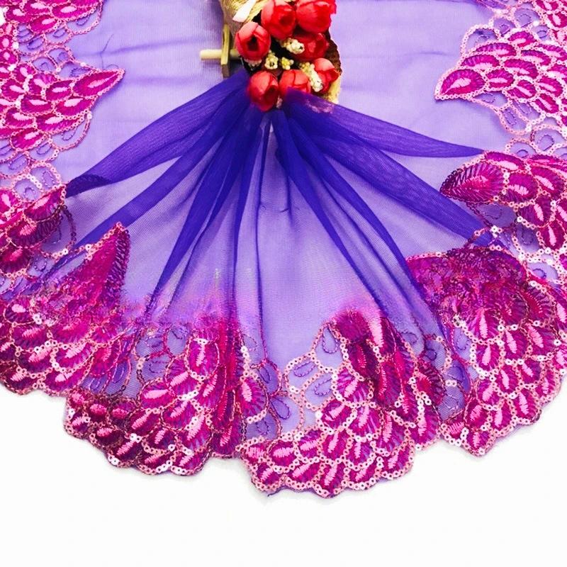 Flower Lace Trim 19cm Sequin Embroidered Lace  Ribbon For Dress /Wedding/ Garment DIY Sewing Decor Accessories 10 Yards