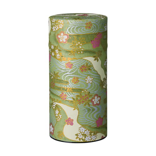 Noguchi Kumataro Tea Garden Tea Caddy, Large Capacity 200g, with Washi Paper and Inner Lid, Shikisai Green, Made in Japan, Stylish