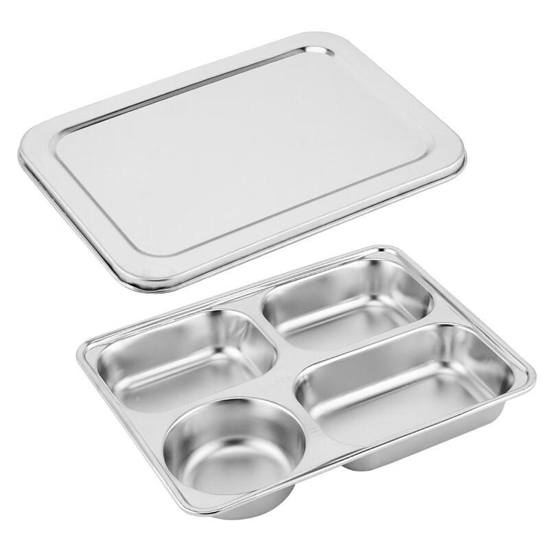 DM Thickened 304 Stainless Steel Divided Lunch Plate with Lid
