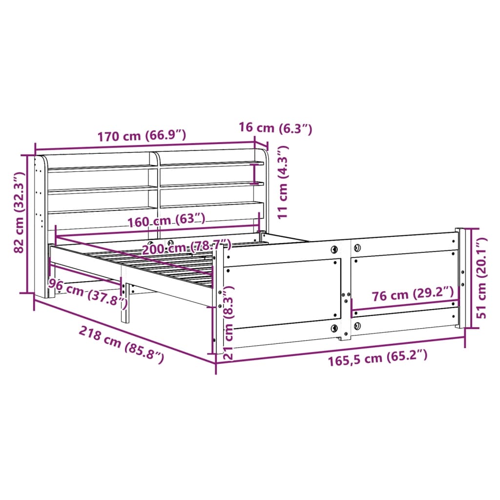 Bed Frame with Headboard Without Mattress White 160 x 200 cm