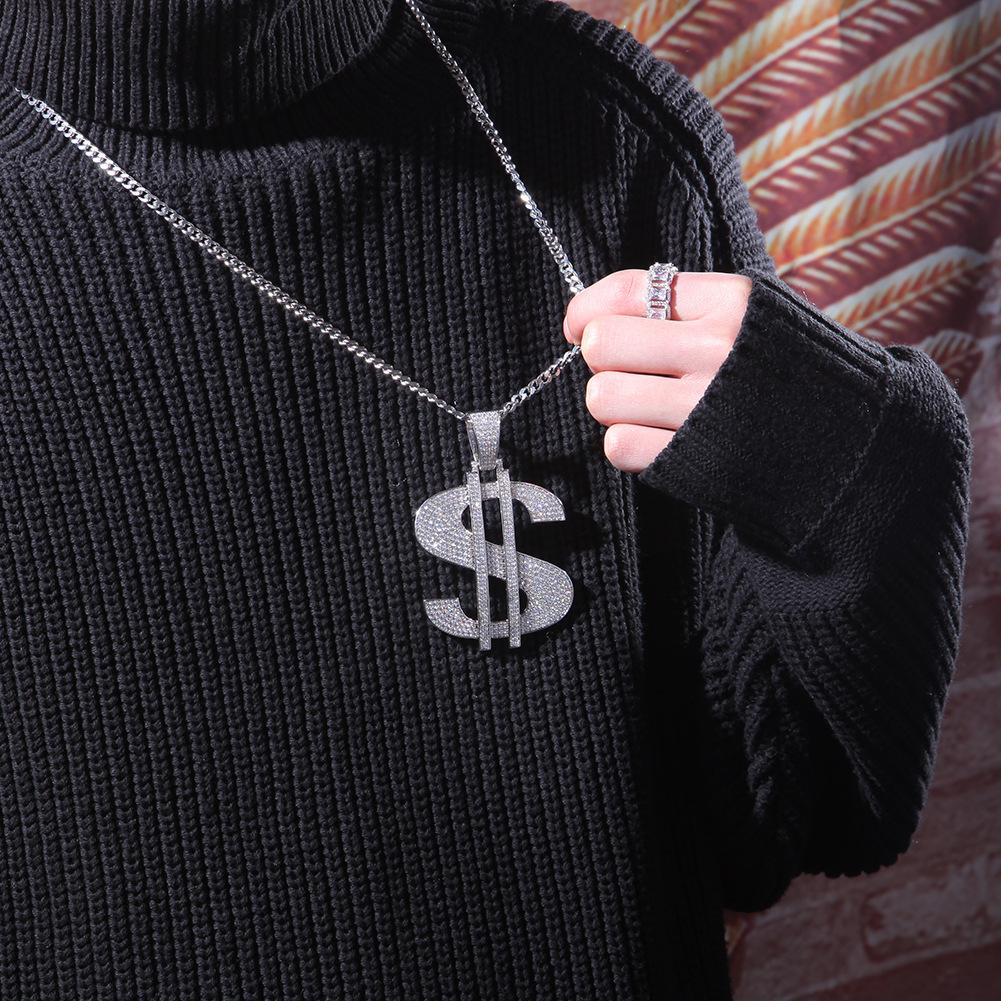 Хип-хоп властный большой кулон в долларах, ожерелье, медь, инкрустация цирконом, индивидуальный рэп, уличный стиль, модный бренд, мужские аксессуары