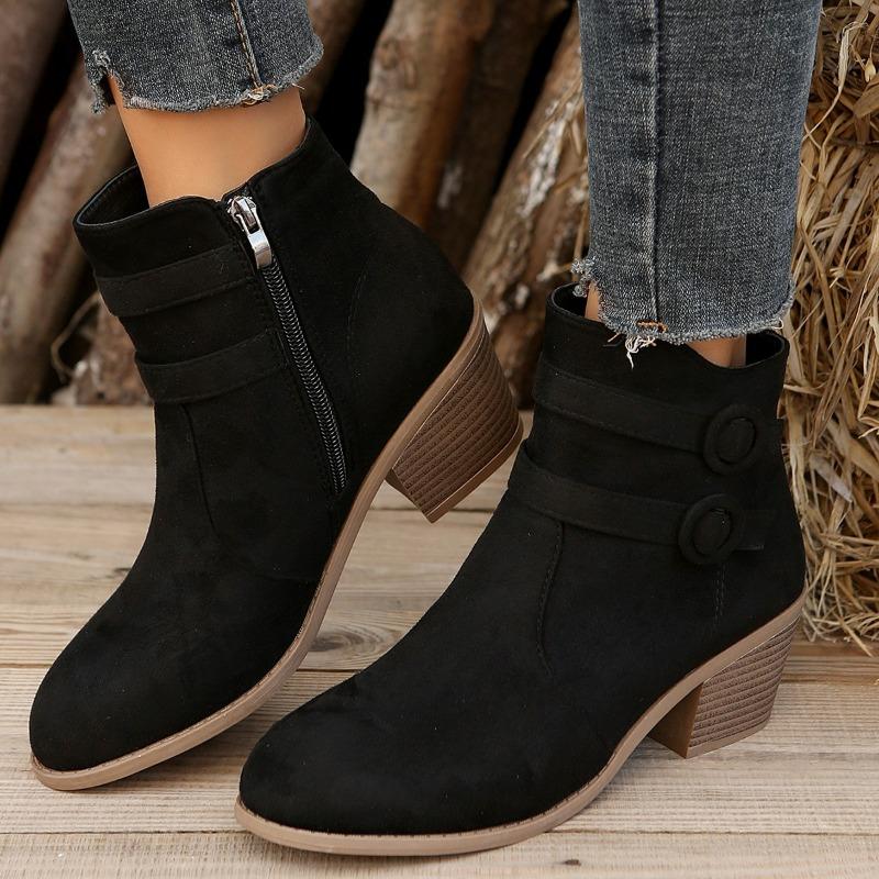 Fashion 2024 Winter Retro Women's Shoes New Square Heel Ankle Boots Fashion Zipper Platform Female Boots