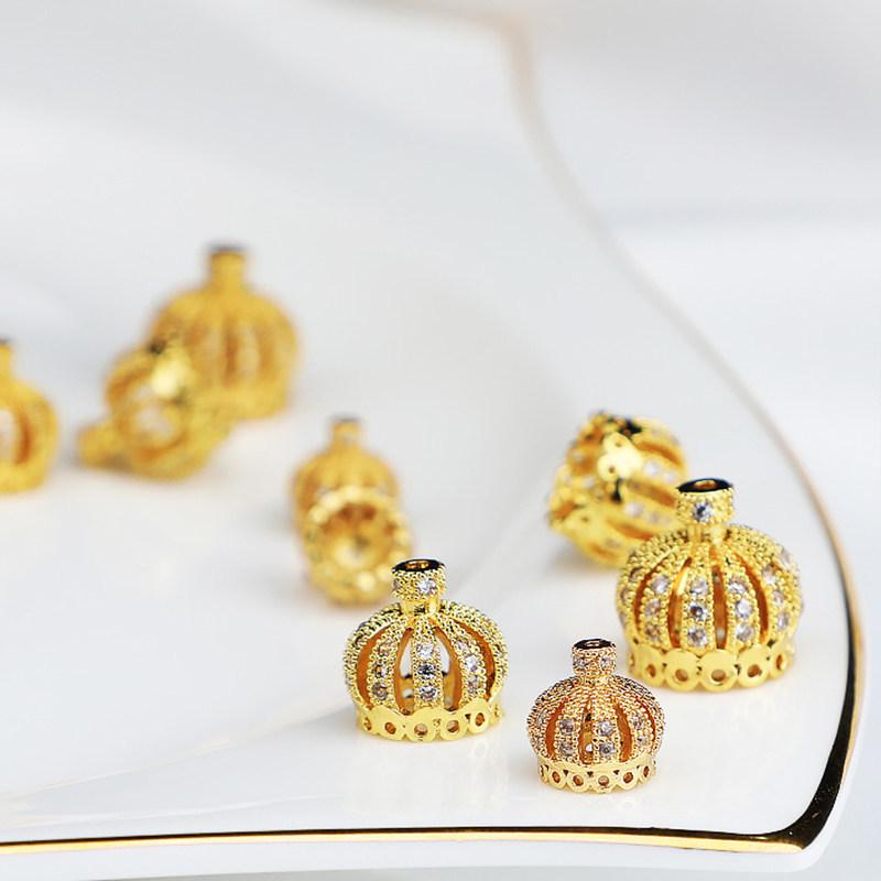 Медно-позолоченный кулон-корона с цирконами 14K золота для DIY-аксессуаров: Винтажная заколка для волос, серьги, кисточка, шляпа