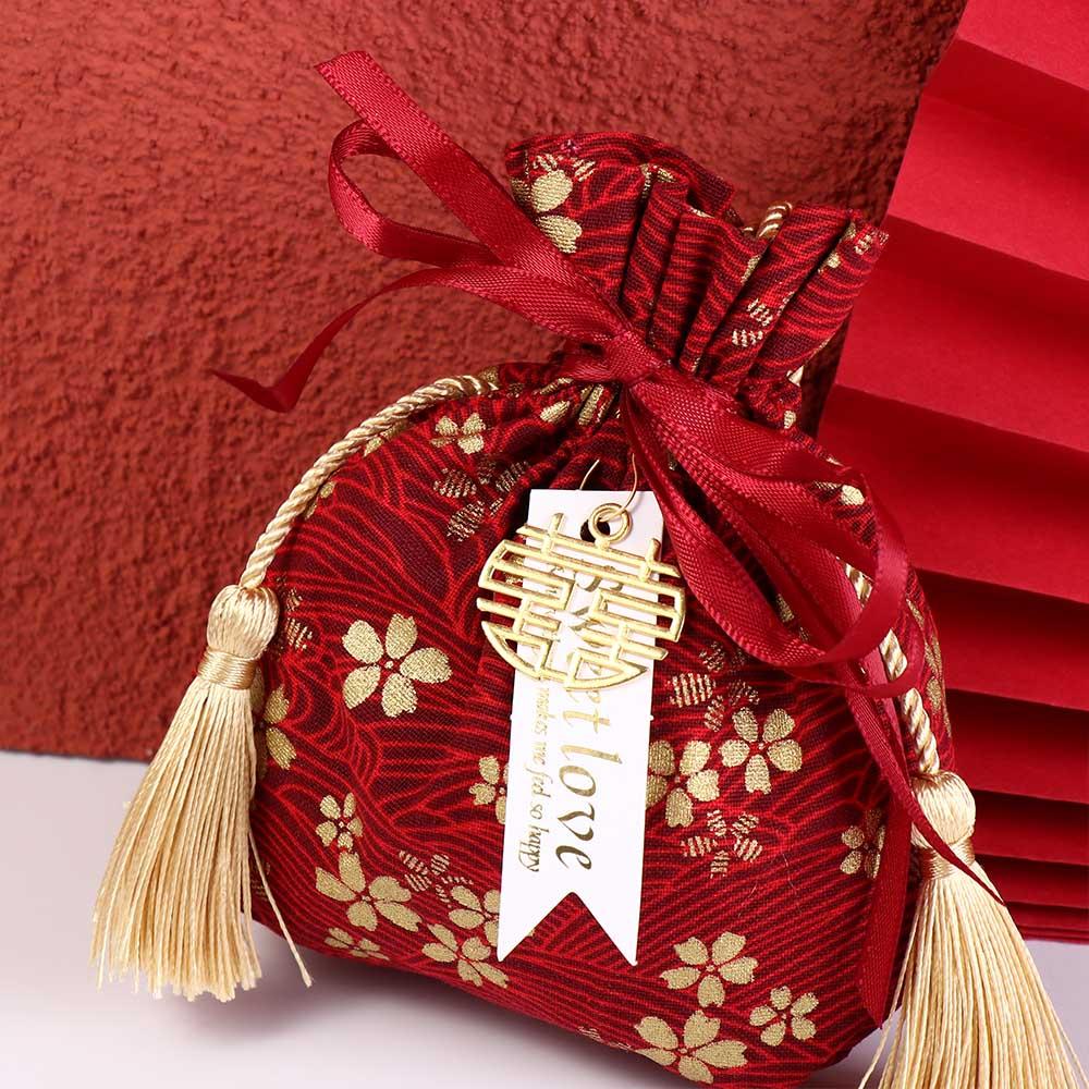 Pearl Pendant Canvas Flower Drawstring Bag Stripe Bowknot Floral Tassel Handbag Female/Girls