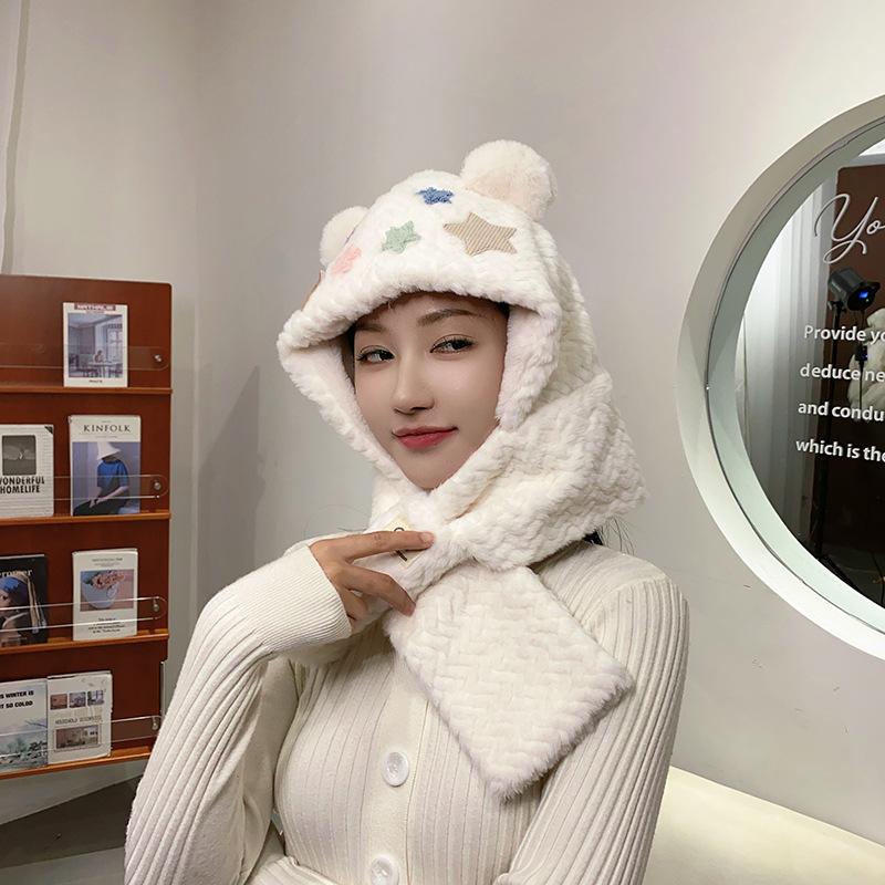 Милый медвежонок звездный ребенок шарф интегрированный осень и зима теплый и холодный велосипедный плюшевая шапка женщина