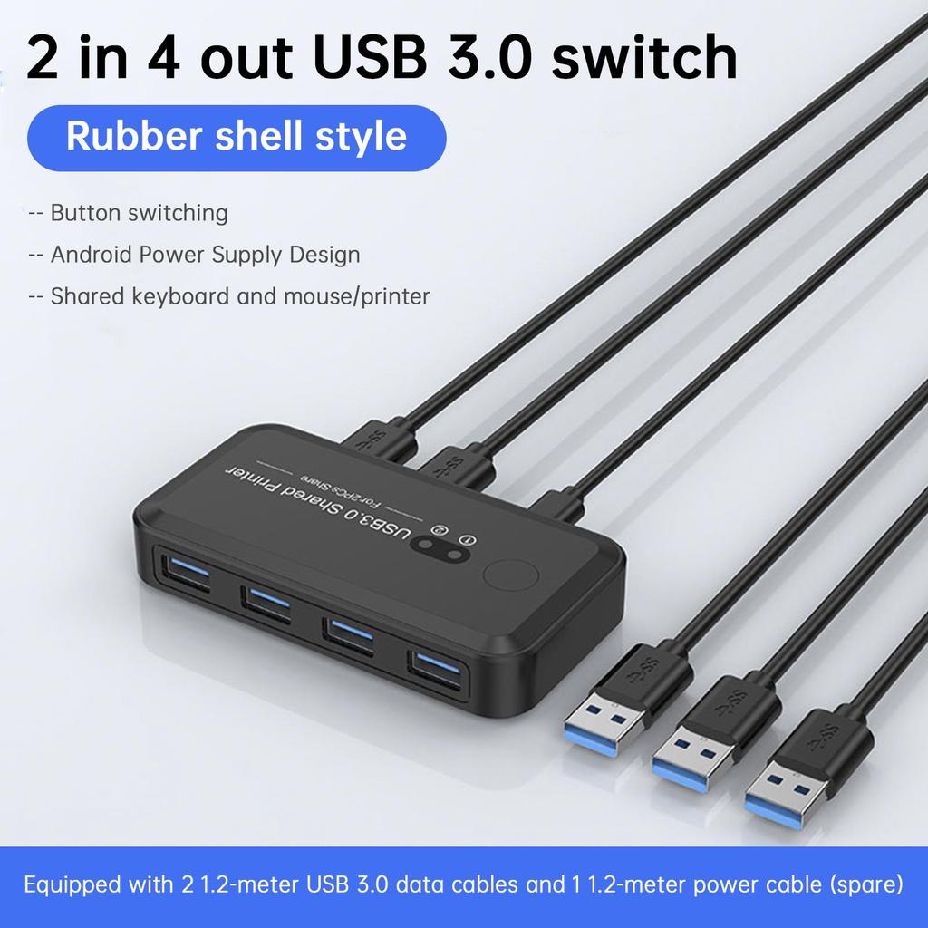 USB3.0 Hub Switcher 2-Input 4-Output Printer Sharing Device Dual Computers Share