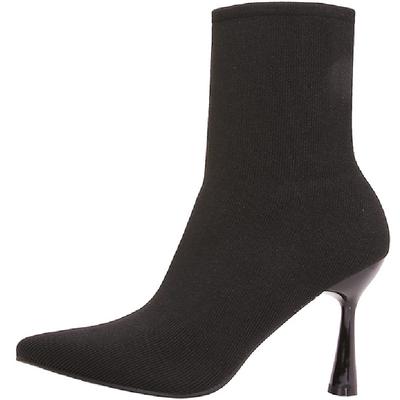 Мода Мода Вязание Острый Носок Женские Сапоги Черный Тонкий Каблук Дышащие Современные Сапоги Зимы Простые Нескользящие Теплые Эластичные Женские Сапоги