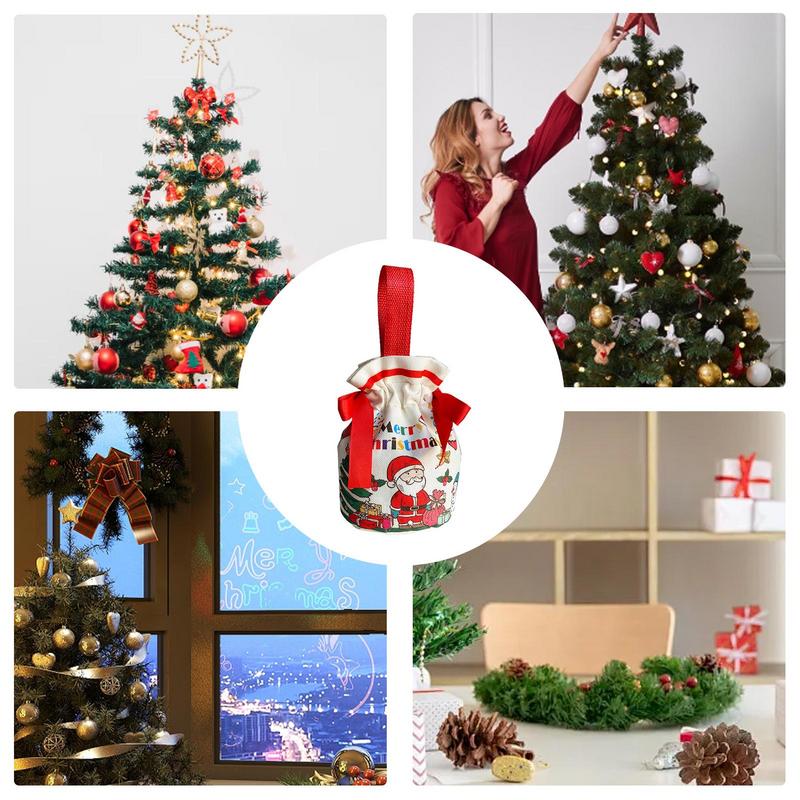 Christmas Bags With Drawstring Christmas Cute Canvas Bag Christmas Trees And Santa Claus Party Favor Bags Christmas Wrapping