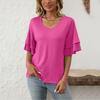 Women's Fashion Solid Color V-Neck Ruffle Sleeve Short Sleeve T-Shirt Top