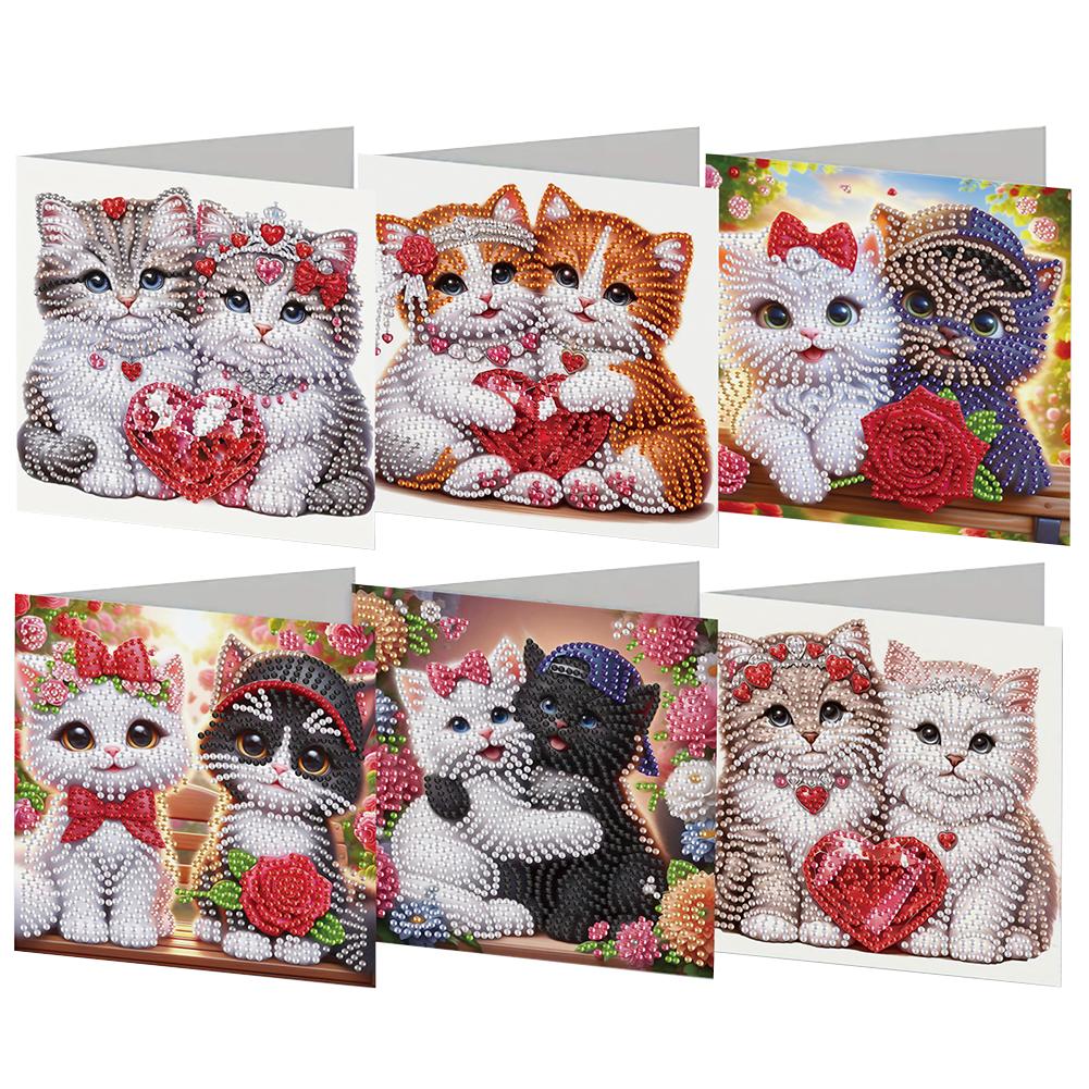 6Pcs Valentines Day Animals DIY Diamond Painting Card Rhinestone Painting Card Kit Diamond Drawing Card for Holiday Party Favors