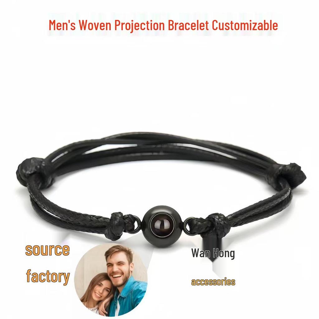 Men's Handmade Woven Bracelet: 100-Language Projection, High-End Custom Couple Accessory.