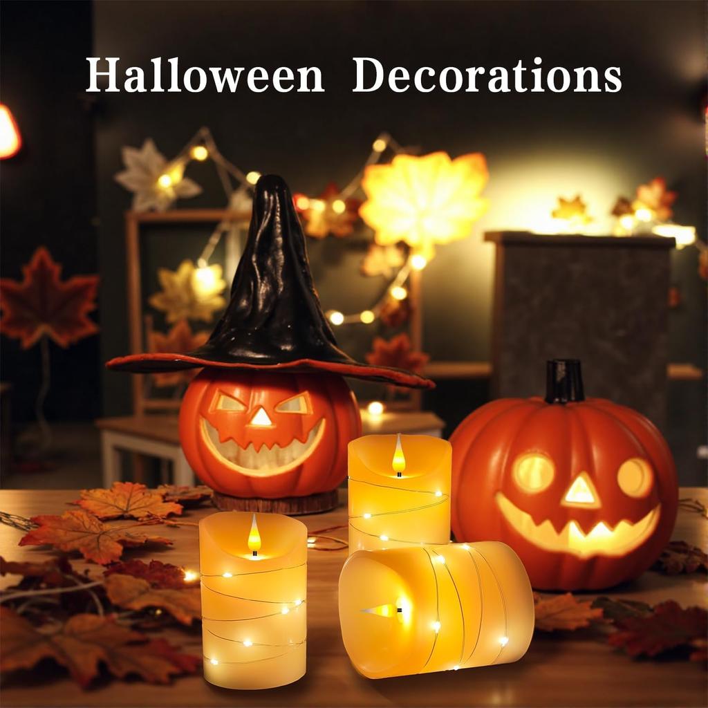 Светодиодная свеча без пламени, со встроенной гирляндой из звезд, набор из 3 светодиодных свечей, с таймером и пультом дистанционного управления для Рождества, свадьбы, вечеринки