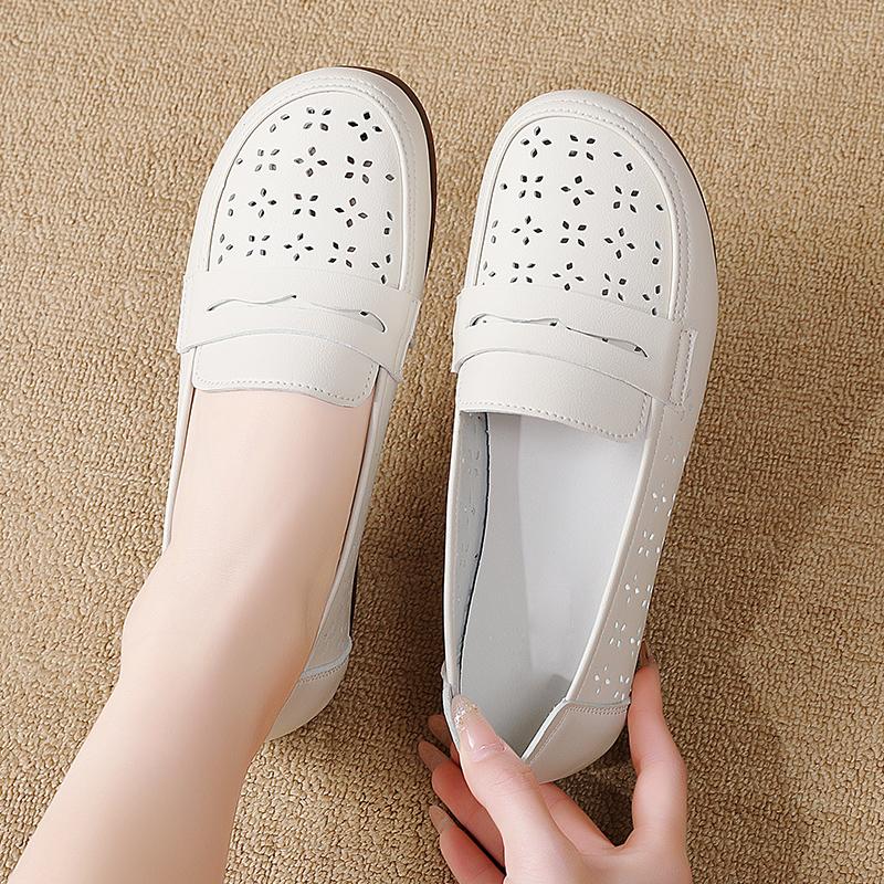 Women's Flats Loafers Driving Shoes Moccasins White Flats Casual Soft Summer Hollow Walking Shoes for Mother