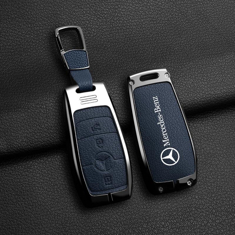 CRX1 Metal Leather Car Key Case Cover Protection Shell For Mercedes Benz C E S GLC W205 W213 X253 W222 W166 W176 W246 Keyring Pendant