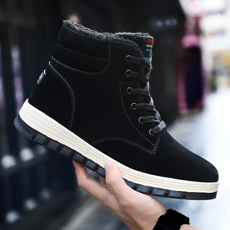 Зимние утепленные модные хлопковые ботинки больших размеров из натуральной кожи с высоким берцем, теплые хлопковые ботинки с флисовой подкладкой