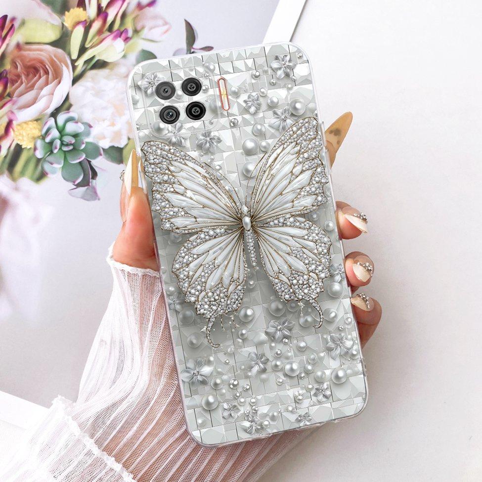 Transparent Cover For Oppo F17 Case CPH2095 Cute Cat Fashion Butterfly Funny Painted Casing For OppoF17