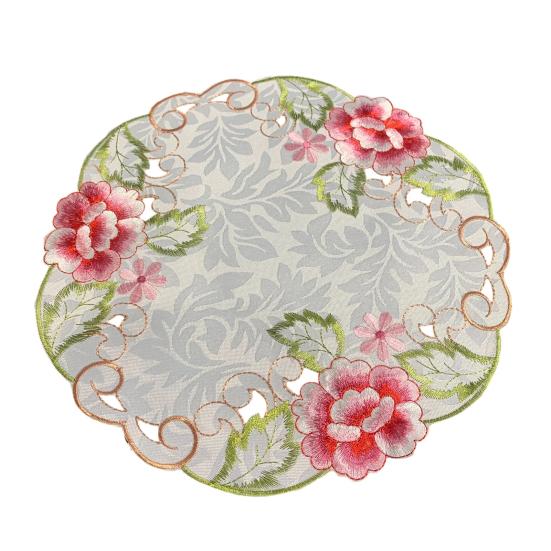 Fabric Placemat, with Hollow Embroidery Round Coasters, Foldable Protection from Heat Stains And Scratches Table Mat for Kitchen