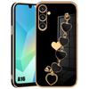 Case for Samsung Galaxy A16 4G/5G, Heart Pattern Scratch-Resistant Soft Silicone with Wrist Strap - Black