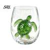 Decorative Aesthetic Water Tumblers Stemless Wine Glasses with Marine Animal Pattern, 420ml Capacity, High Borosilicate Cute Egg Shaped Glass