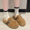 Меховые балетки женские хлопковые тапочки короткие плюшевые дизайнерские повседневные туфли с пряжкой 2025 года тренд теплые уютные домашние зимние снежные ботинки женские