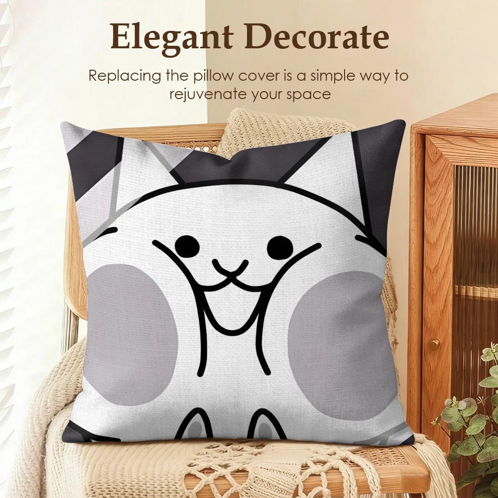 BBattle Cats Anime Cushion Cover Natural Linen Organic Fabric DoubleSided Printing Sofa Home Decor Gift Pillow Case