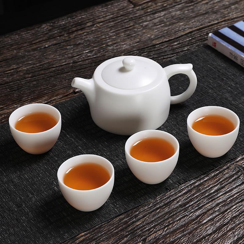 Chinese Ceramic Tea Sets - 200ml Tea Pot and 4 Tea Cups, White Porcelain Sheep Fat Jade Tea Set Portable Teaware for Business Hotel Outdoor Picnic