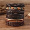 6Pcs Leather Bracelet Retro Punk Jewelry Set Adjustable Fashionable Leather Woven Rope Bracelet