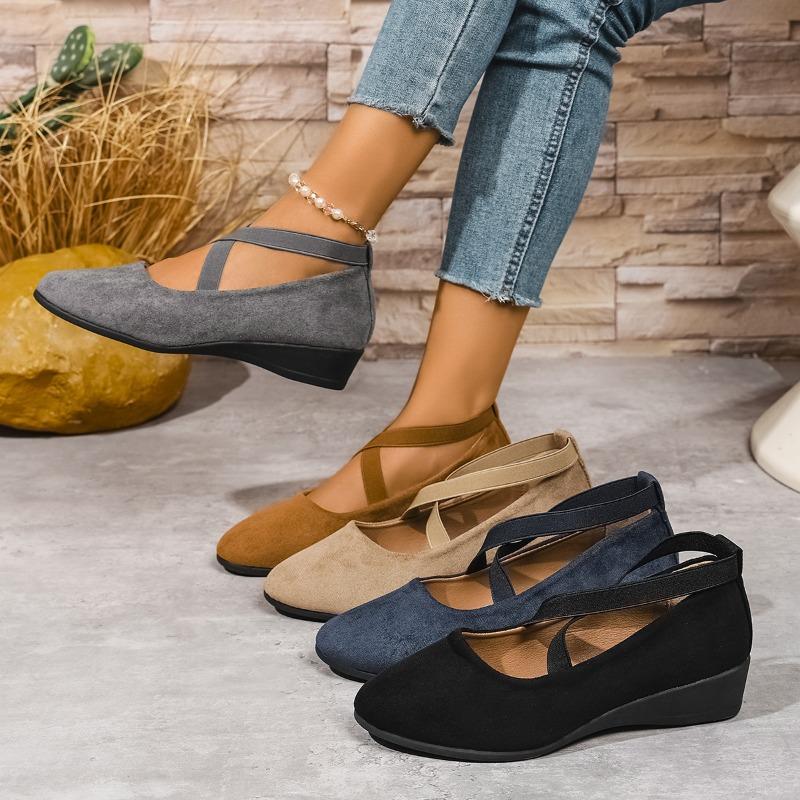 Fall 2025 Cross Elastic Wedge Shoes Plus Size Platform Soles Casual Pumps for Women