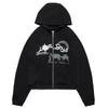 Rhinestone Cobweb Zip Up Oversized Sweatshirt 2023 Autumn Goth Hoodie Men Women Grunge Hooded Jacket Streetwear Y2k Clothing