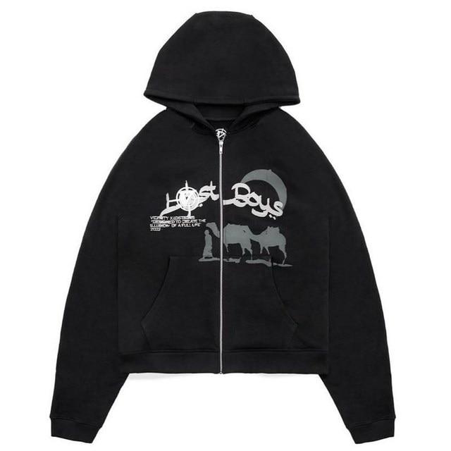 Rhinestone Cobweb Zip Up Oversized Sweatshirt 2023 Autumn Goth Hoodie Men Women Grunge Hooded Jacket Streetwear Y2k Clothing
