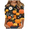 Женский осенний пуловер, модные повседневные футболки с круглым вырезом, 3D-принт на Хэллоуин, длинный рукав, тыквенная футболка для женщин