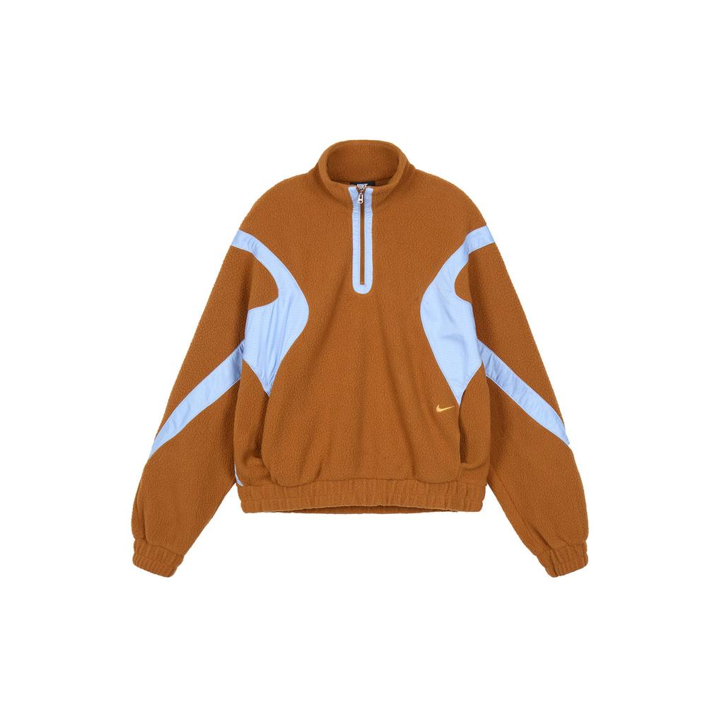 Nike Sportswear Retro Half-Zip Color Block Fleece Stand Collar Sports Jacket Women Jacket Yellow-Brown CU7069-290