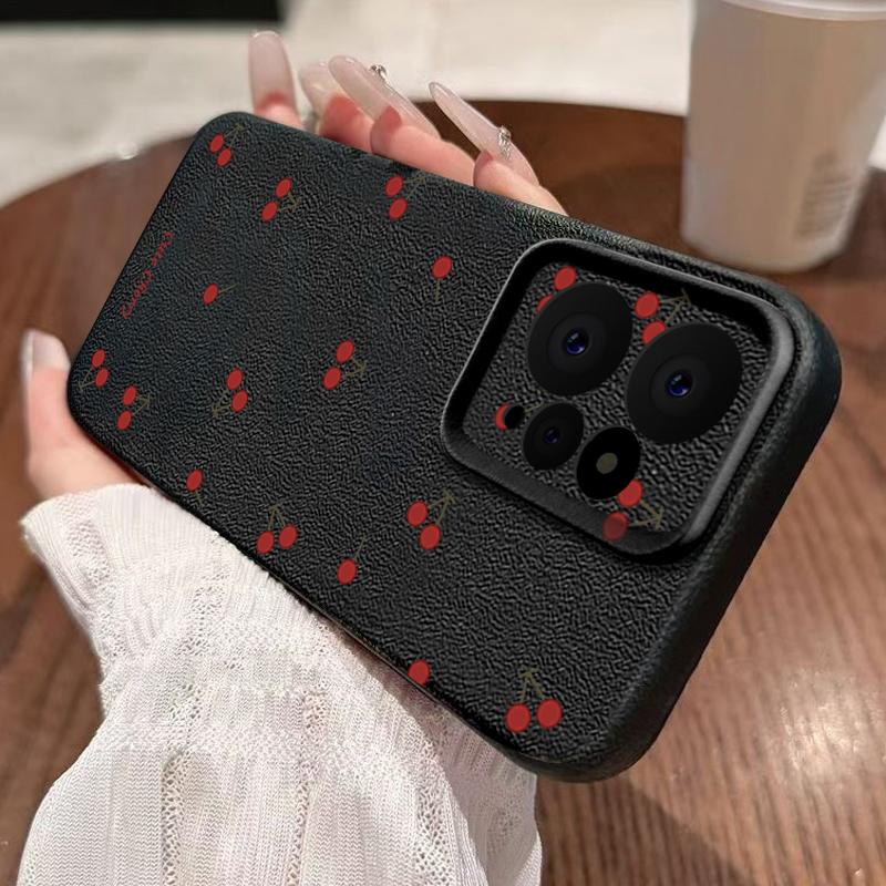 Тонкий чехол из матовой кожи с принтом вишни TPU для Xiaomi 13T Pro Poco X6 Redmi Note 14 Pro 13 12 11, мягкий противоударный защитный чехол для телефона