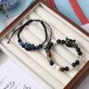 2024 Cute Black Cat & Cheese Black Sesame Bracelet: Starry Black & White Kitten Design for Couples