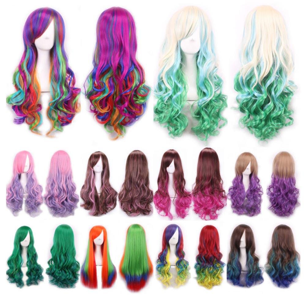 Women Lady Long Hair Wig Curly Wavy Synthetic Anime Cosplay Party Full Wigs