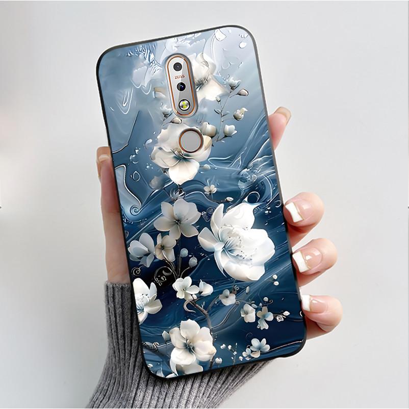 Чехол с рисунком для Nokia 7.1/Nokia 7 Plus Fundas Nokia7 Чехол Мягкий Силикон Черный Корпус Милый Цветок Мультяшный Чехол Coque