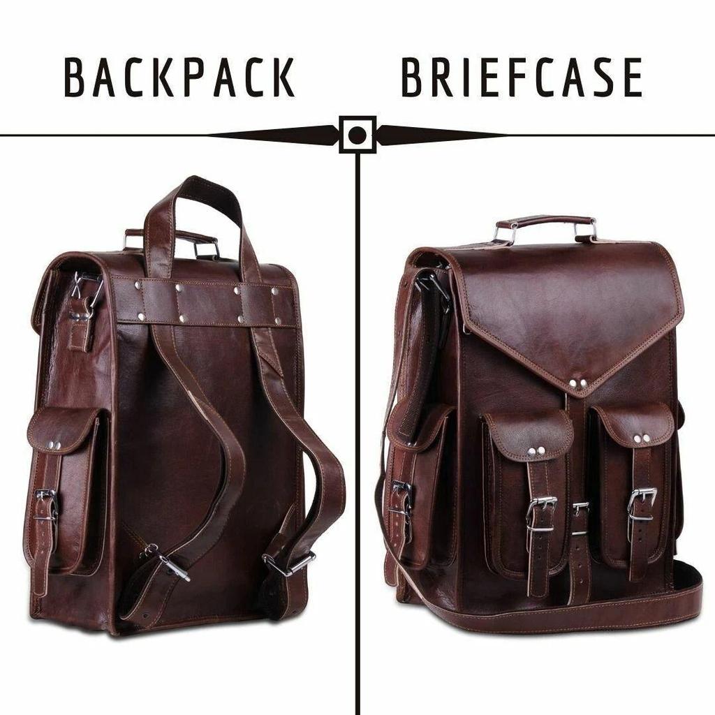 Men's Women's Vintage Brown Genuine Leather Backpack Bag Laptop Satchel Rucksack